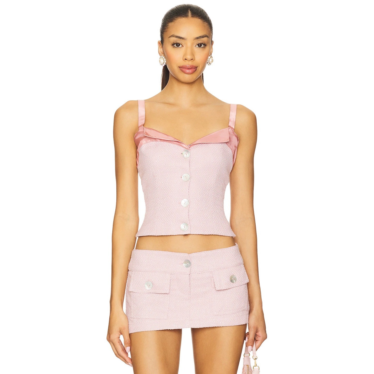 Fait Par Foutch Evelyn Cropped Top Tweed Linen Coquette Preppy Evening Y2k M — image 2 of 8